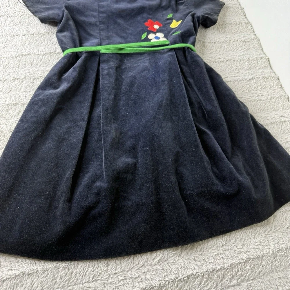 Sylvia Whyte Saks Fifth Avenue Blue Flower Velvet Dress Girls 6 *See Measurement